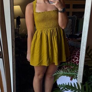Yellow Smocked Halter Mini Sundress